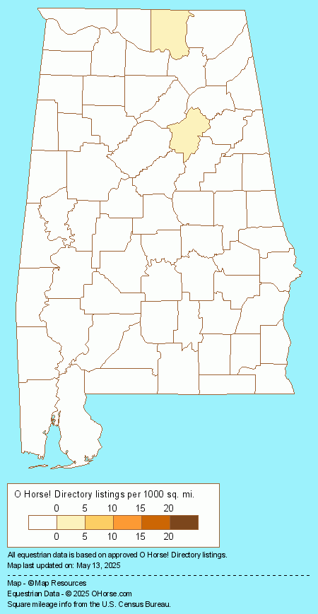 Alabama Palomino Breeders and Stallions Population Map - O Horse!