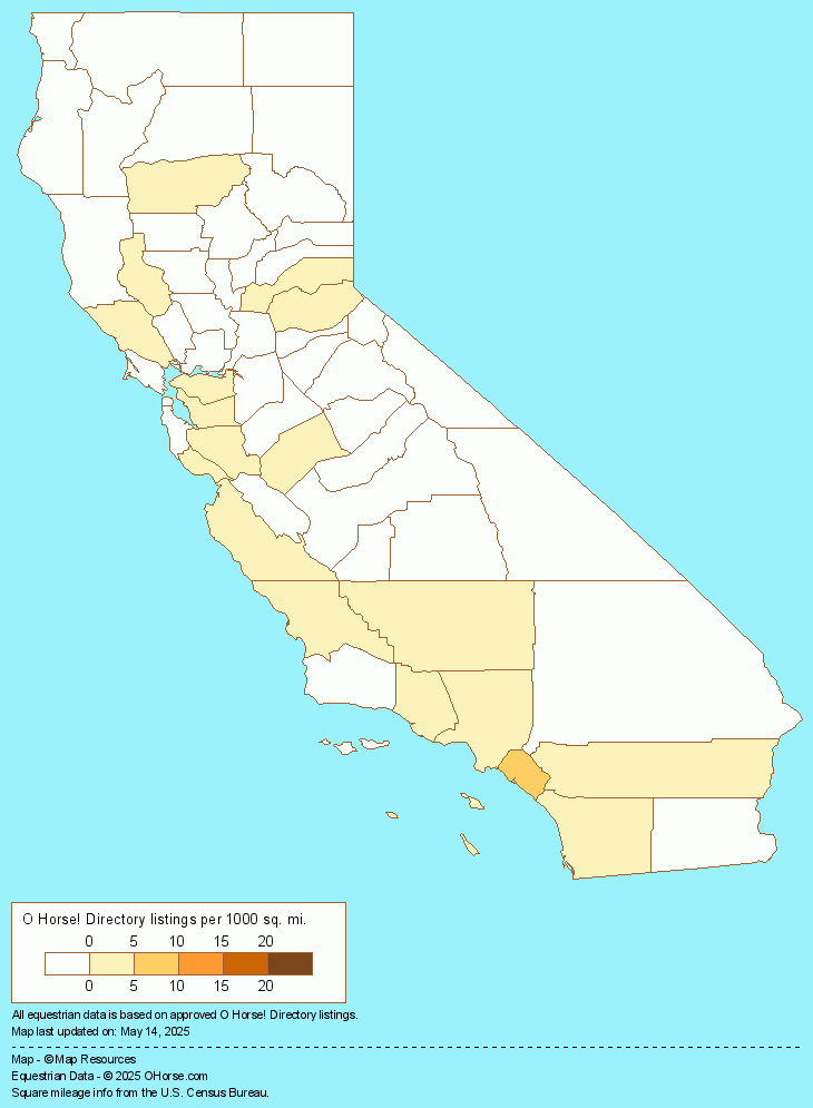 California Pony Parties and Birthday Parties Population Map - O Horse!