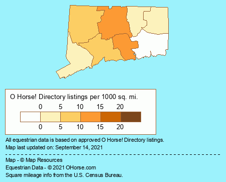 Connecticut Horse Boarding Stables & Livery Yards Population Map - O Horse!