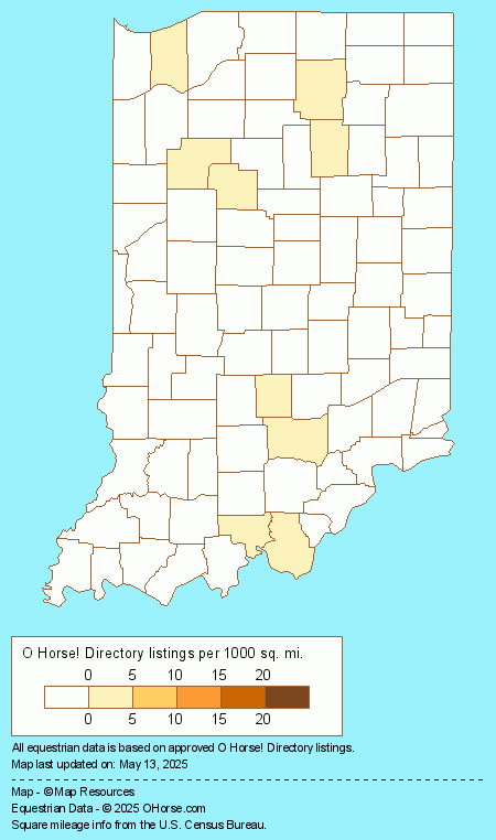 Indiana Horse Hotels and Overnight Boarding Stables Population Map - O Horse!