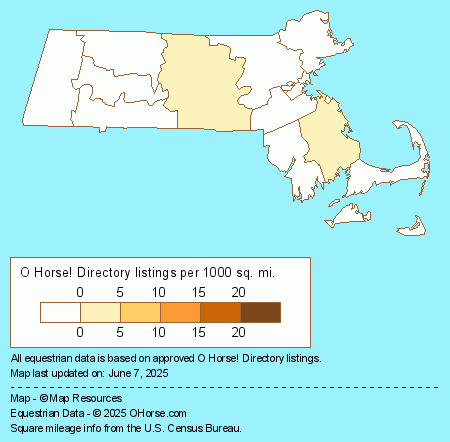 Massachusetts Saddleseat Stables Population Map - O Horse!