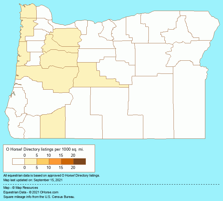 Oregon Horse Hotels and Overnight Boarding Stables Population Map - O Horse!