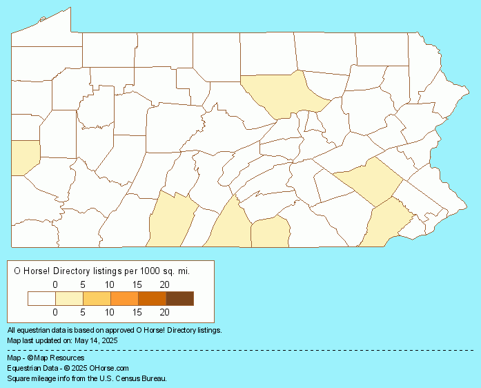 Pennsylvania Friesian Horse Farms and Stallions Population Map - O Horse!