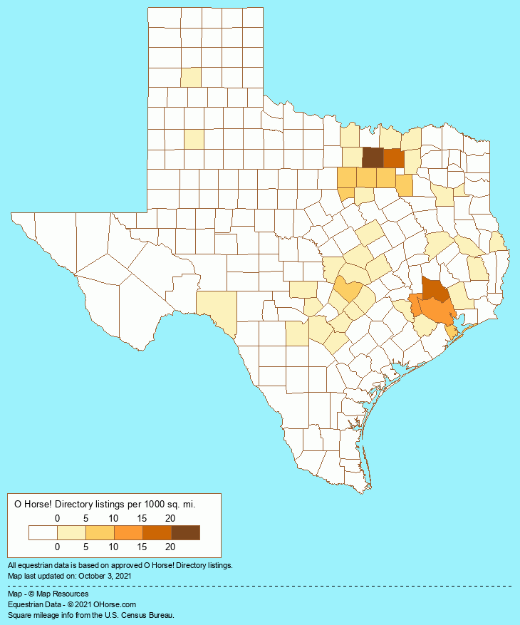 Texas Horse Boarding Stables & Livery Yards Population Map - O Horse!