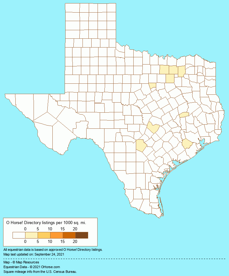Texas Reining and Working Cowhorse Stables Population Map - O Horse!