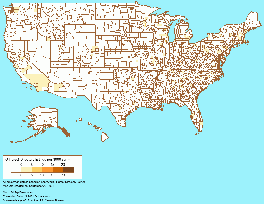 United States Saddleseat Stables Population Map - O Horse!