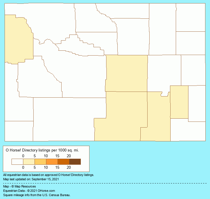 Wyoming Horse Hotels and Overnight Boarding Stables Population Map - O Horse!